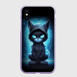 Чехол для iPhone XS Max матовый Кот хакер в синем неоне