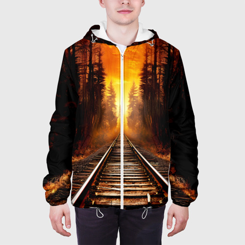Мужская куртка 3D с принтом Железная дорога на закате, вид сбоку #3