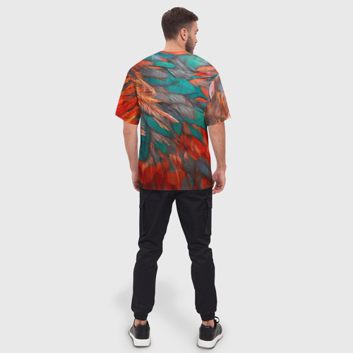 Мужская футболка oversize 3D Цветные яркие перья, цвет 3D печать - фото 4