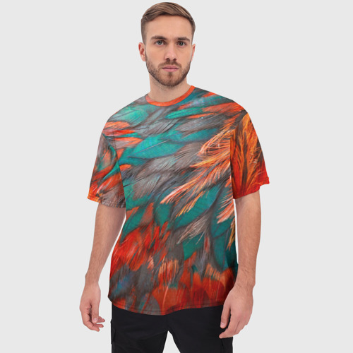 Мужская футболка oversize 3D Цветные яркие перья, цвет 3D печать - фото 3