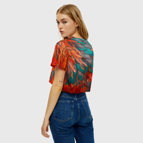 Женская футболка Crop-top 3D Цветные яркие перья, цвет 3D печать - фото 5