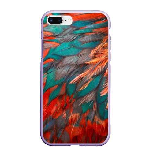 Чехол для iPhone 7Plus/8 Plus матовый Цветные яркие перья, цвет светло-сиреневый