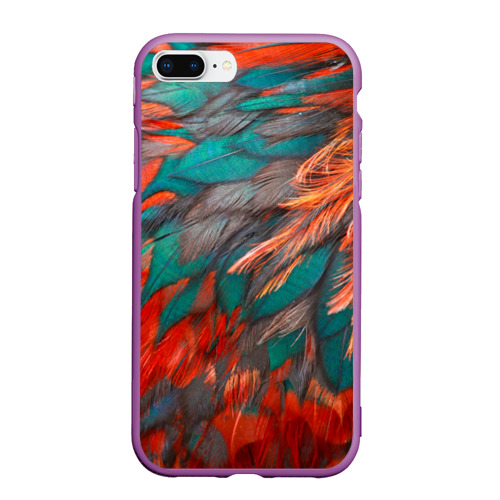 Чехол для iPhone 7Plus/8 Plus матовый с принтом Цветные яркие перья, вид спереди #2