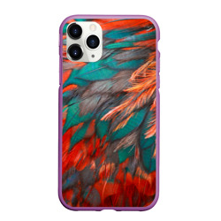 Чехол для iPhone 11 Pro Max матовый Цветные яркие перья
