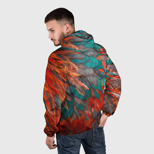 Мужская ветровка 3D с принтом Цветные яркие перья, вид сзади #2