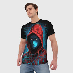 Мужская футболка 3D Хакер в красном костюме - фото 2