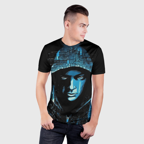 Мужская футболка 3D Slim с принтом Hacker matrix, фото на моделе #1