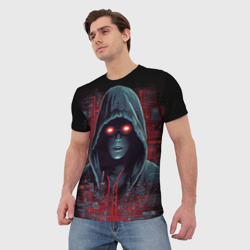 Мужская футболка 3D Хакер с красными глазами - фото 2