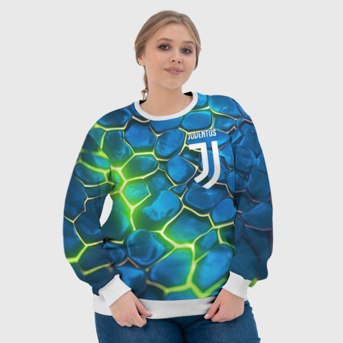 Женский свитшот 3D Juventus blue green neon, цвет 3D печать - фото 6