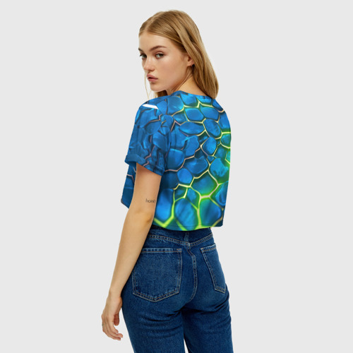 Женская футболка Crop-top 3D Juventus blue green neon, цвет 3D печать - фото 5