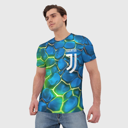 Мужская футболка 3D Juventus blue green neon, цвет 3D печать - фото 3