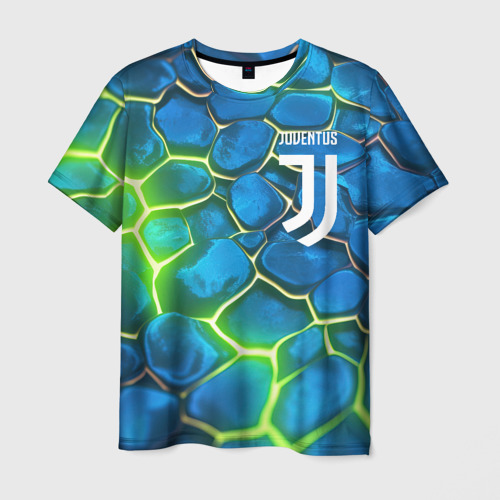 Мужская футболка 3D Juventus blue green neon, цвет 3D печать