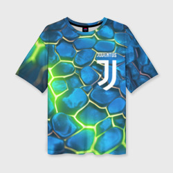 Женская футболка oversize 3D Juventus blue green neon