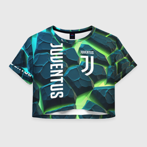 Женская футболка Crop-top 3D Juventus green  neon, цвет 3D печать