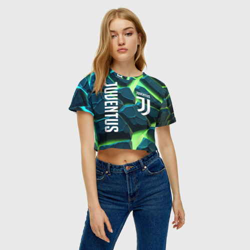 Женская футболка Crop-top 3D Juventus green  neon, цвет 3D печать - фото 3