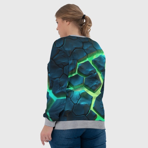 Женский свитшот 3D с принтом CS GO green texture logo, вид сзади #2