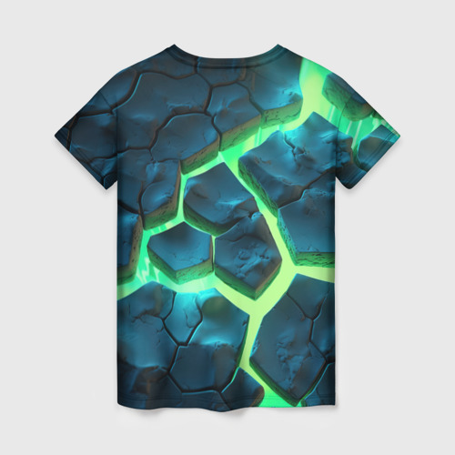 Женская футболка 3D с принтом CS GO green texture logo, вид сзади #1