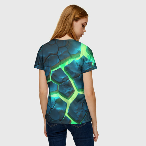 Женская футболка 3D с принтом CS GO green texture logo, вид сзади #2