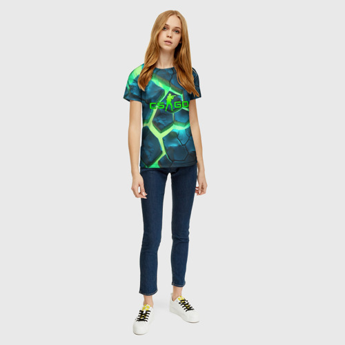 Женская футболка 3D с принтом CS GO green texture logo, вид сбоку #3