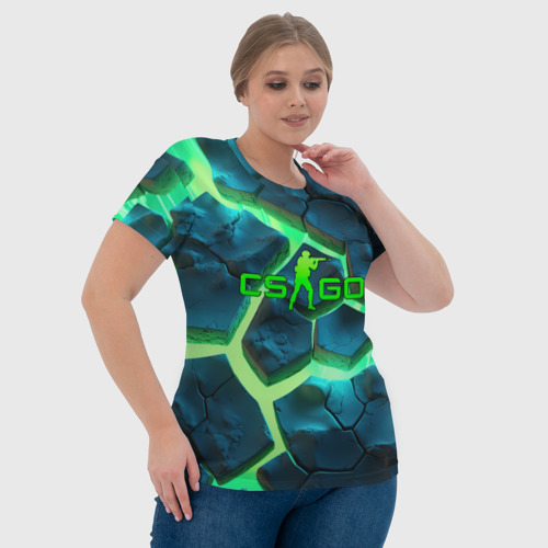Женская футболка 3D с принтом CS GO green texture logo, фото #4