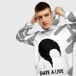 Толстовка с принтом Date A Live glitch на светлом фоне для мужчины, вид на модели спереди №3. Цвет основы: белый