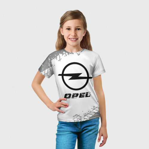 Детская футболка 3D Opel Speed на светлом фоне со следами шин, цвет 3D печать - фото 5
