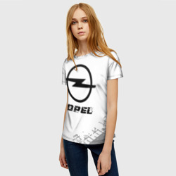 Женская футболка 3D Opel Speed на светлом фоне со следами шин - фото 2