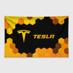 Флаг-баннер Tesla - gold gradient: надпись и символ