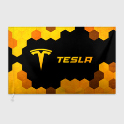 Флаг 3D Tesla - gold gradient: надпись и символ