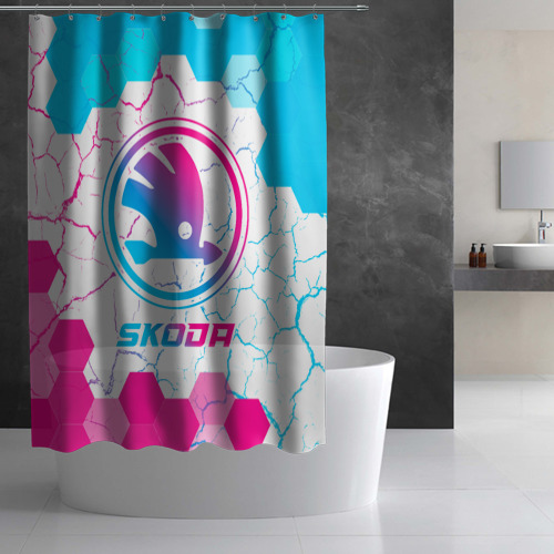 Штора 3D для ванной Skoda neon gradient style - фото 2