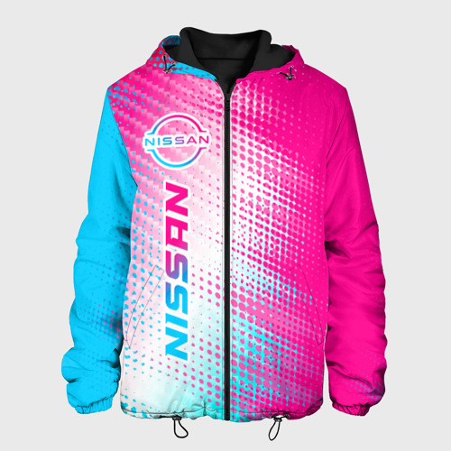 Мужская куртка 3D с принтом Nissan neon gradient style: по-вертикали, вид спереди #2