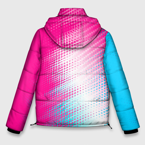 Мужская зимняя куртка 3D с принтом Nissan neon gradient style: по-вертикали, вид сзади #1