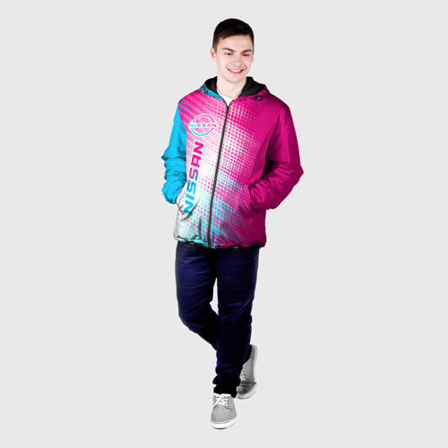 Мужская куртка 3D с принтом Nissan neon gradient style: по-вертикали, фото на моделе #1