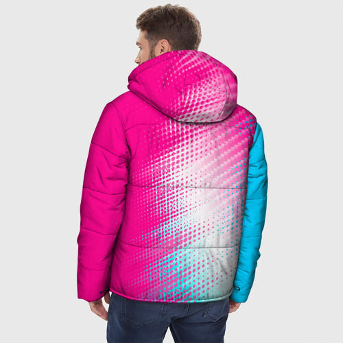 Мужская зимняя куртка 3D с принтом Nissan neon gradient style: по-вертикали, вид сзади #2