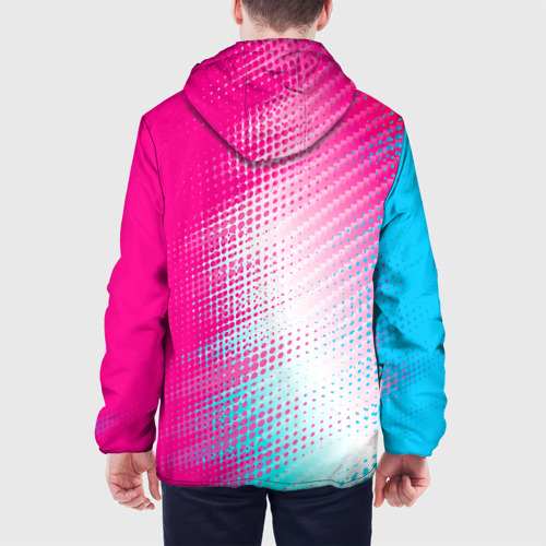 Мужская куртка 3D с принтом Nissan neon gradient style: по-вертикали, вид сзади #2