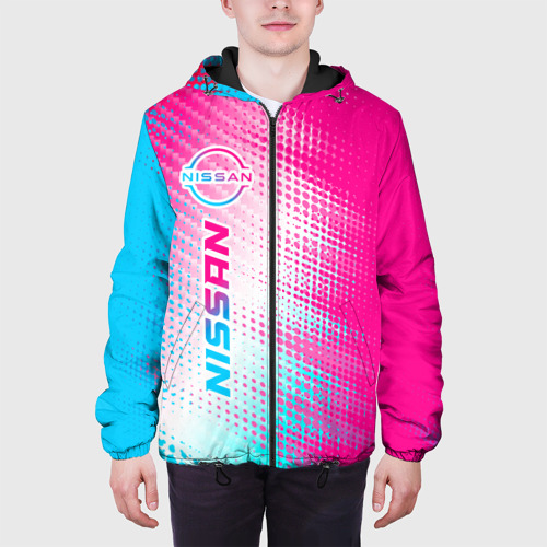 Мужская куртка 3D с принтом Nissan neon gradient style: по-вертикали, вид сбоку #3