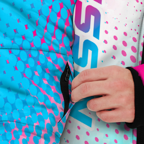Мужская зимняя куртка 3D с принтом Nissan neon gradient style: по-вертикали, вид сбоку #3