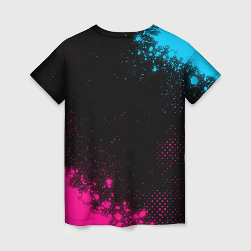 Женская футболка 3D с принтом Sally Face - neon gradient: надпись, символ, вид сзади #1