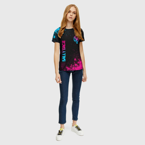 Женская футболка 3D с принтом Sally Face - neon gradient: надпись, символ, вид сбоку #3