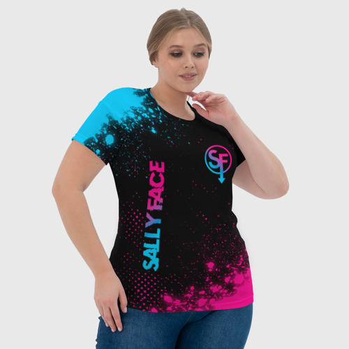 Женская футболка 3D с принтом Sally Face - neon gradient: надпись, символ, фото #4
