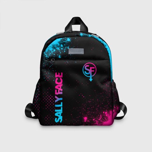 Детский рюкзак 3D с принтом Sally Face - neon gradient: надпись, символ, вид спереди #2