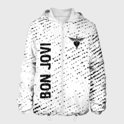 Мужская куртка 3D Bon Jovi glitch на светлом фоне: надпись, символ