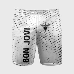 Мужские шорты спортивные Bon Jovi glitch на светлом фоне: надпись, символ