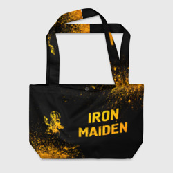 Пляжная сумка 3D Iron Maiden - gold gradient: надпись и символ