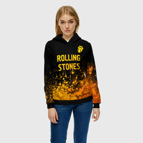 Женская толстовка 3D Rolling Stones - gold gradient: символ сверху, цвет 3D печать - фото 3