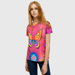 Женская футболка 3D Яркая бабочка в цветах - фото 2