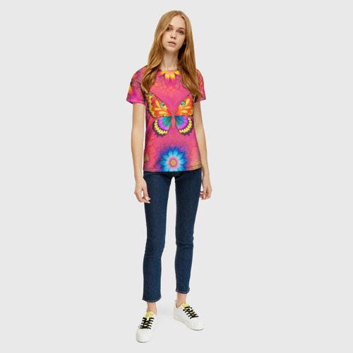 Женская футболка 3D Яркая бабочка в цветах, цвет 3D печать - фото 5