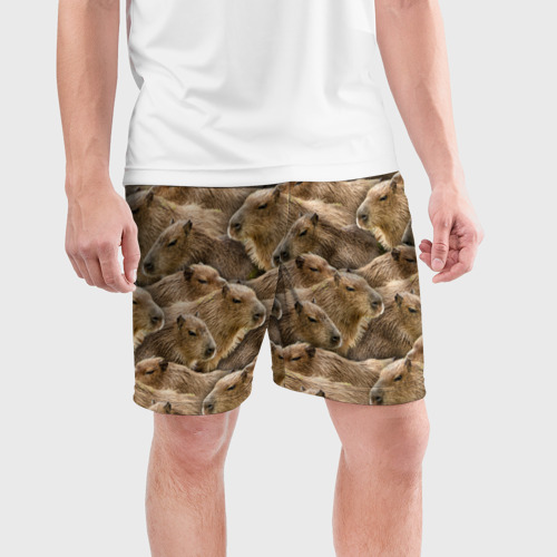 Мужские шорты спортивные Паттерн с капибарами - грызуны, цвет 3D печать - фото 3