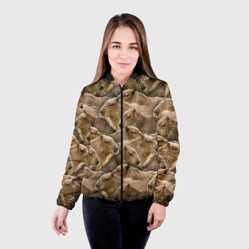 Женская куртка 3D с принтом Паттерн с капибарами - грызуны, фото на моделе #1