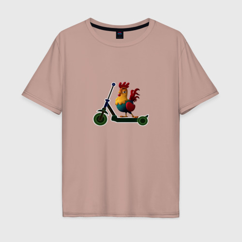 Мужская футболка хлопок Oversize с принтом Петух на самокате, вид спереди #2